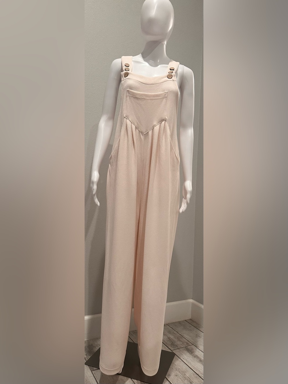 Boho Wide Leg Jumpsuit Cream Textured Overalls Romper Small NWT